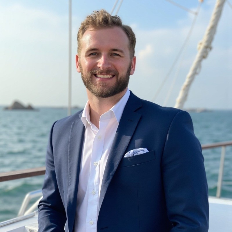 CEO Luke Keller on a boat 
