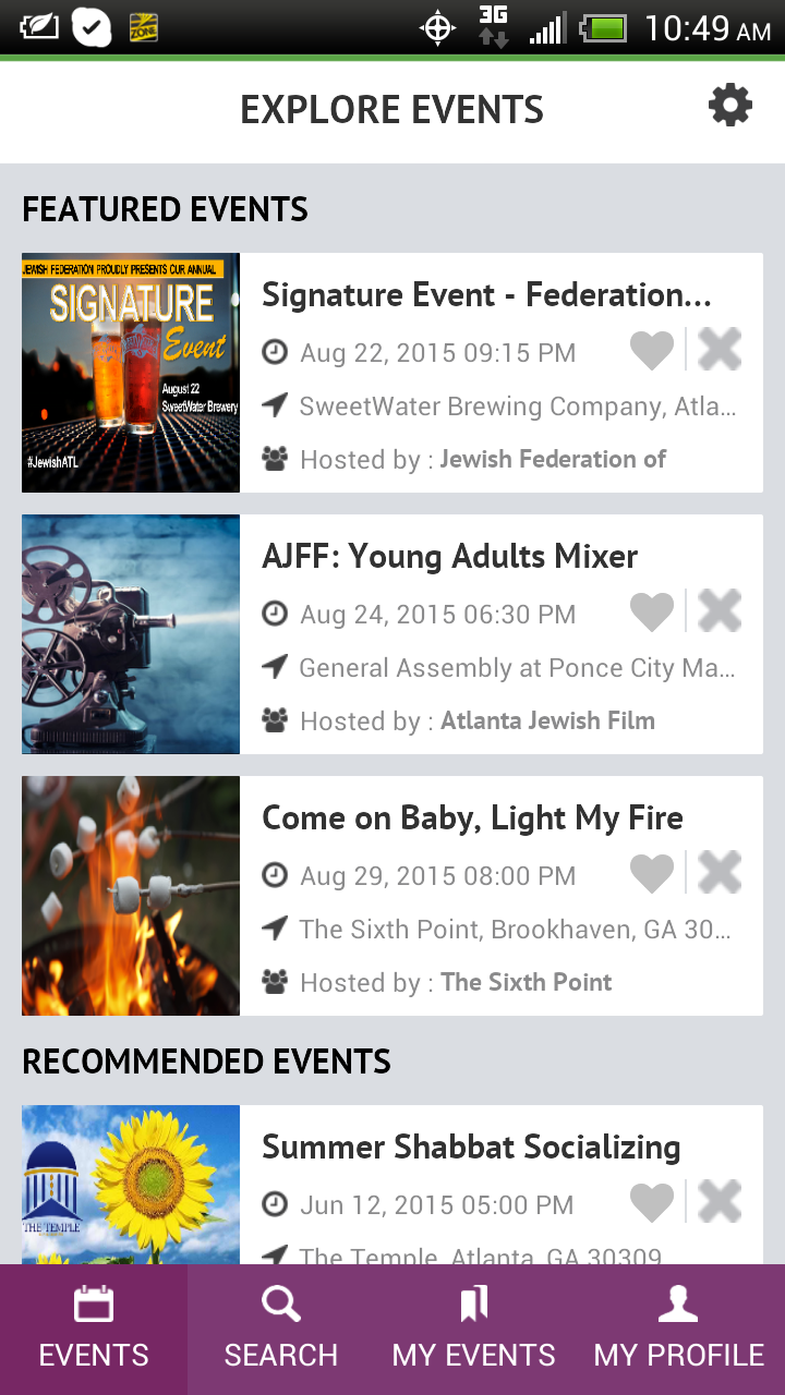 GV app recommended events
