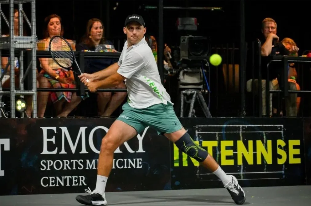 Intennse Tennis player in action